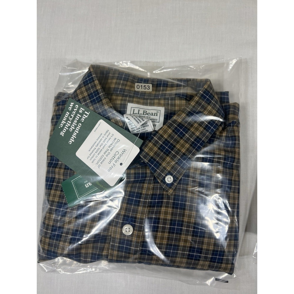 LL Bean Shirt Plaid Blue Tan Cotton Mens M Regular 502253 - Picture 9 of 9